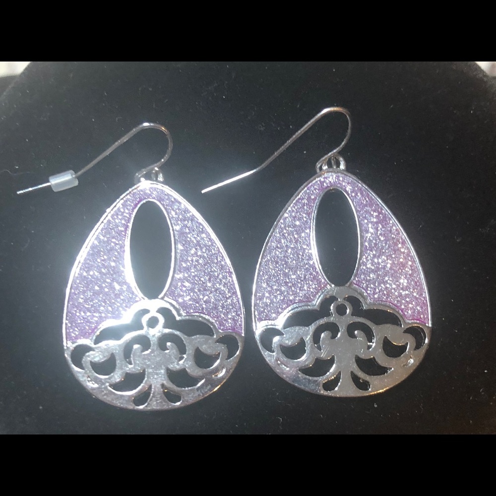 A pair of stainless steel and quartz earrings